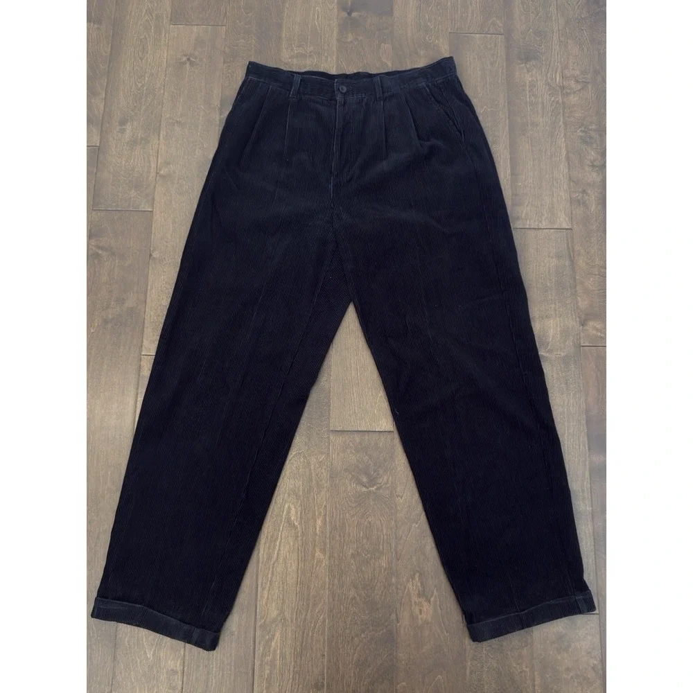 VTG Ivy Crew Lot‎ Of 2 Classic Pleated Corduroy Mens Size 38X34 Navy/Beige Pants